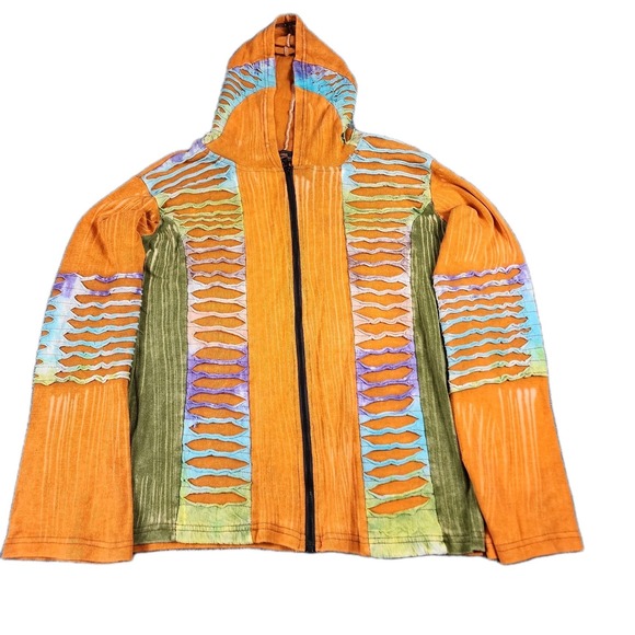 Rising International Tops - Rising International Hoodie XL Nepal Hippie Boho TieDye‎  Jacket Art To Wear